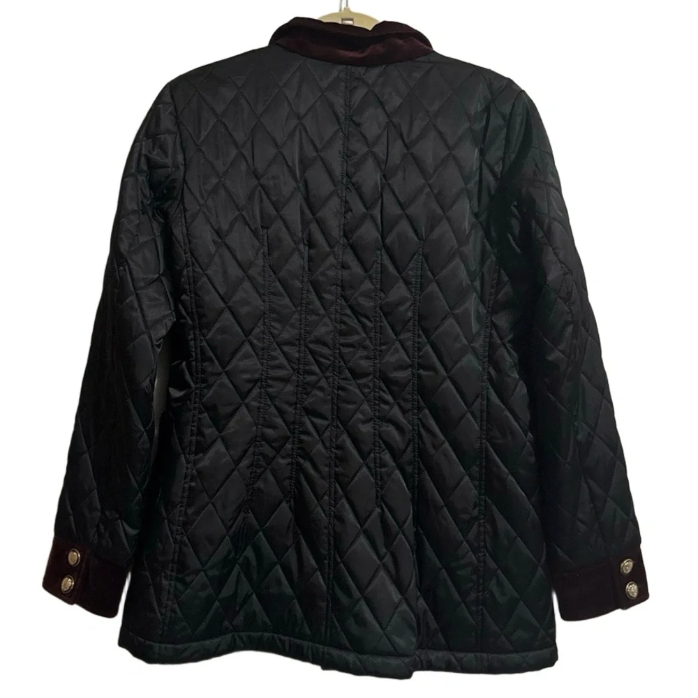 Vince Camuto Jacket Womens Medium Black Quilted Velvet Trim Button Front - Picture 7 of 7